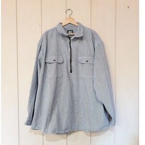 Key Hickory Stripe Work Shirt Mens Blue White Quarter Zip Pullover Mens 4X